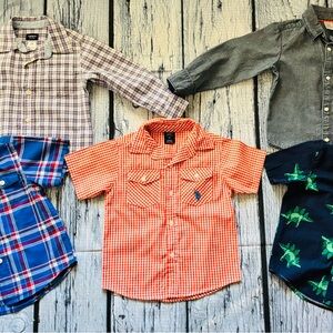 Children's Orange Gingham Button-Up Shirt - Polo Style size 3T